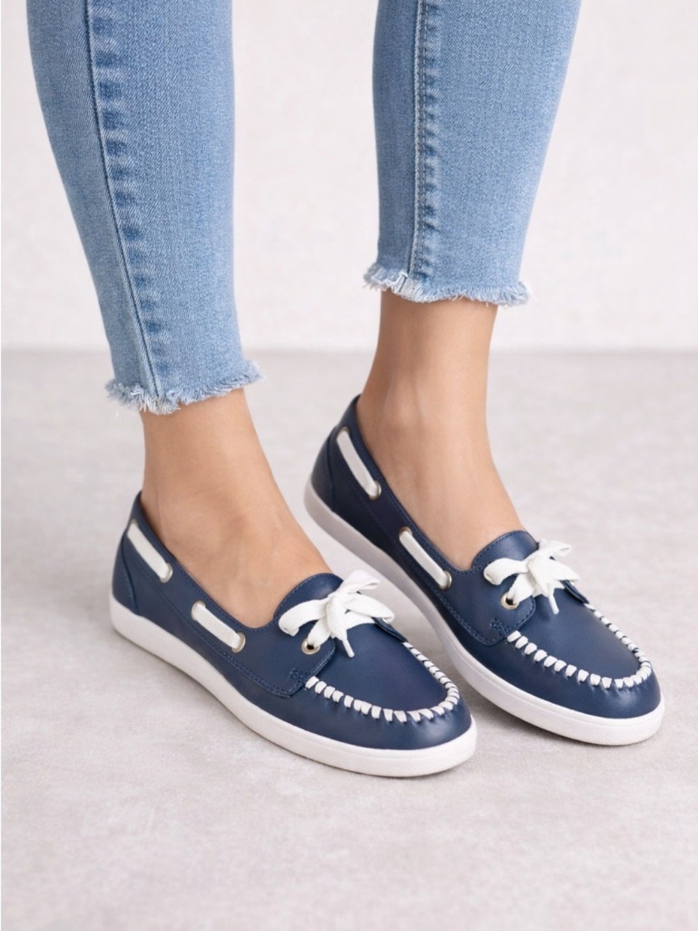 Jack Rogers Bonnie Weekend Boat Shoes Midnight White Leather Loafers 6 Nautical